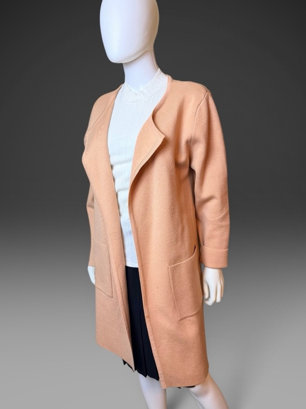 Tan Long Open Front Knit Cardigan with Pockets Size - L